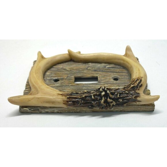 Rustic Antler Single Light Switch Cover Plate Faux Wood & Horn Design - Picture 5 of 8